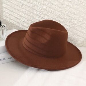 Dark Brown Wide Brim Felt Fedora Hat